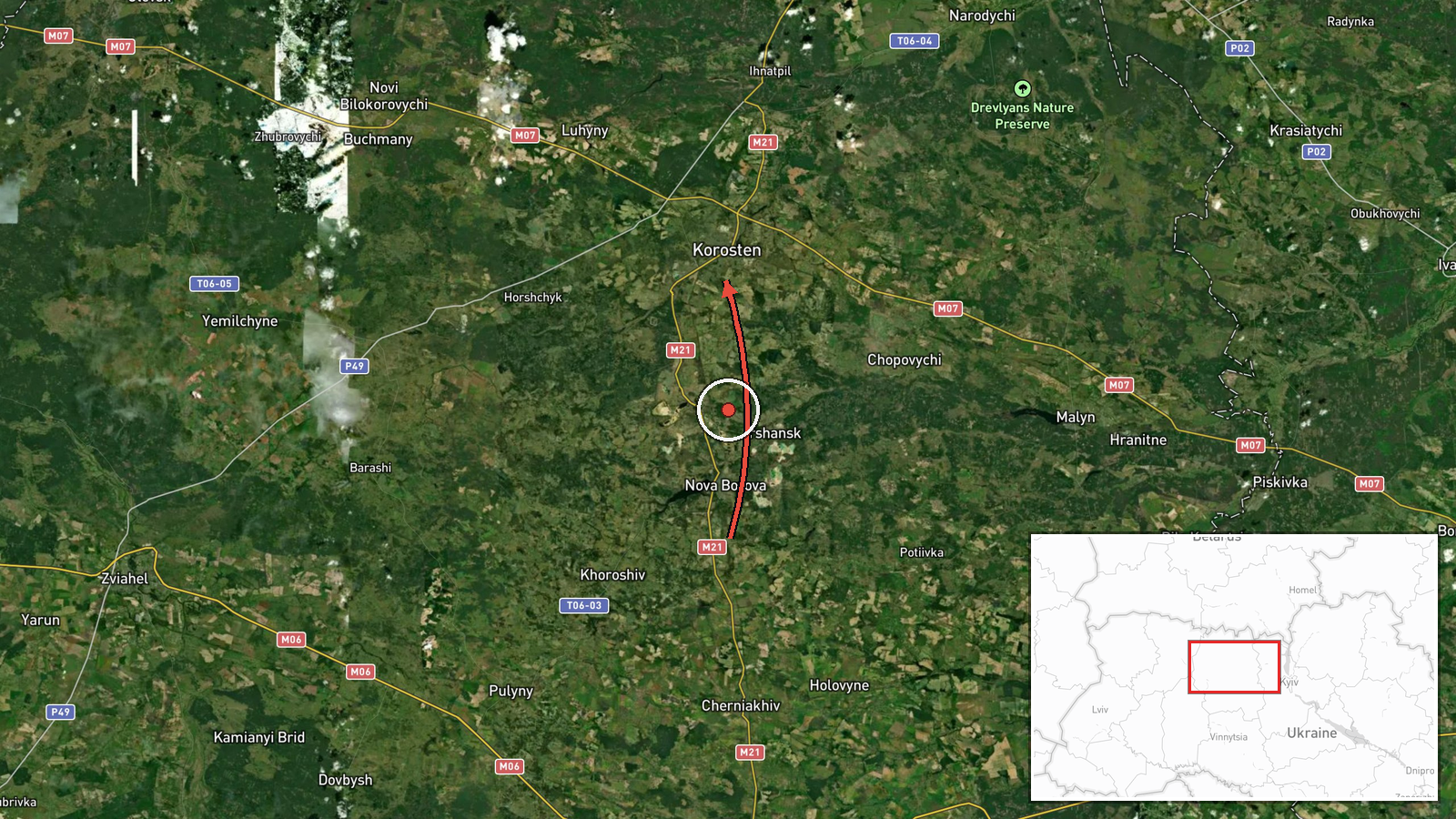 Korosten, Ukraine — Drone Transit location map
