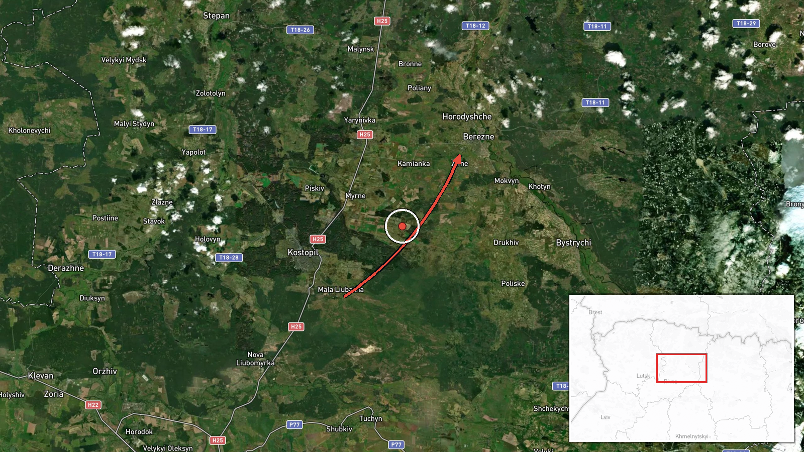 Berezne, Ukraine — Drone Transit location map