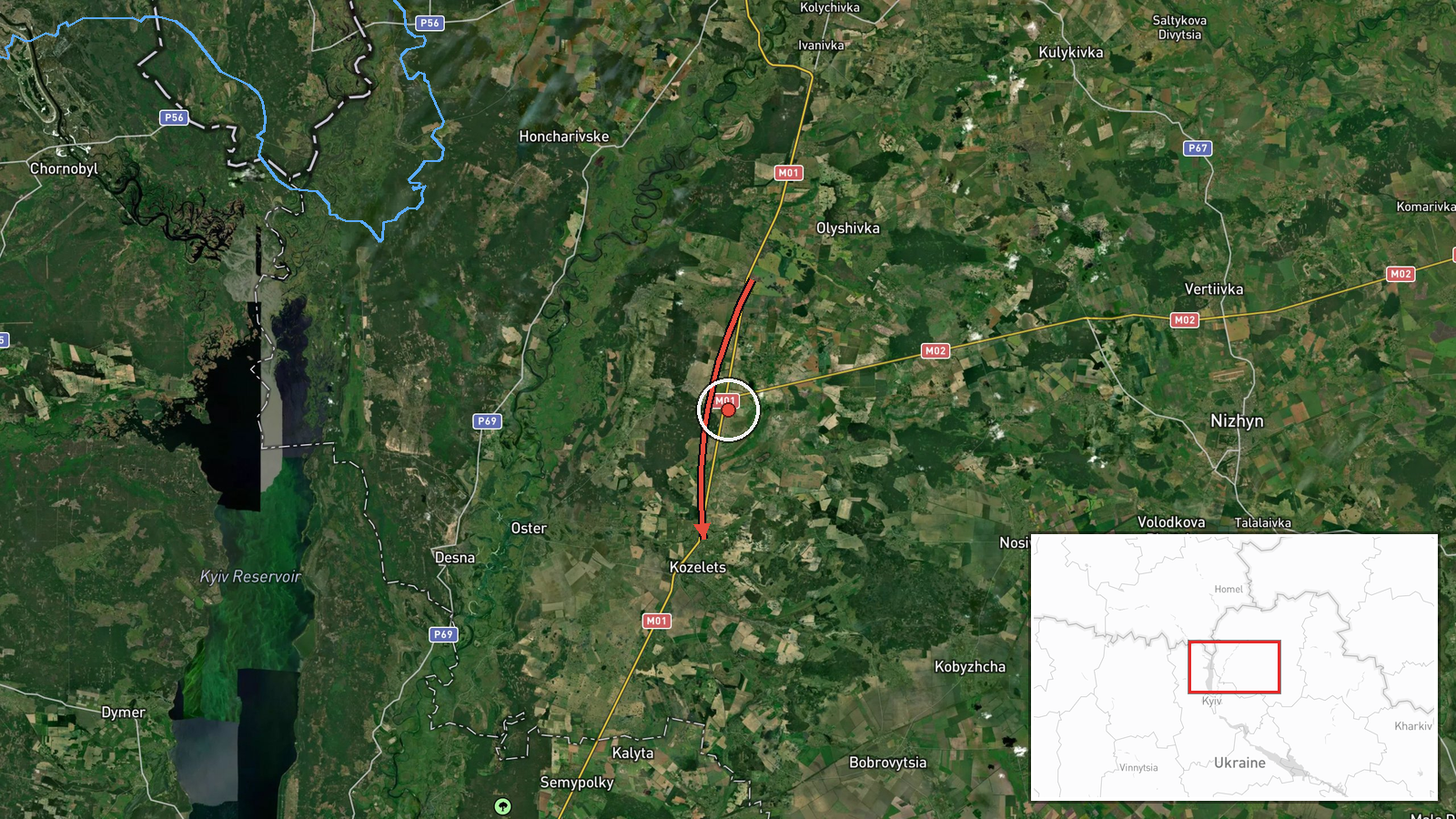 Kozelets, Ukraine — Drone Transit location map