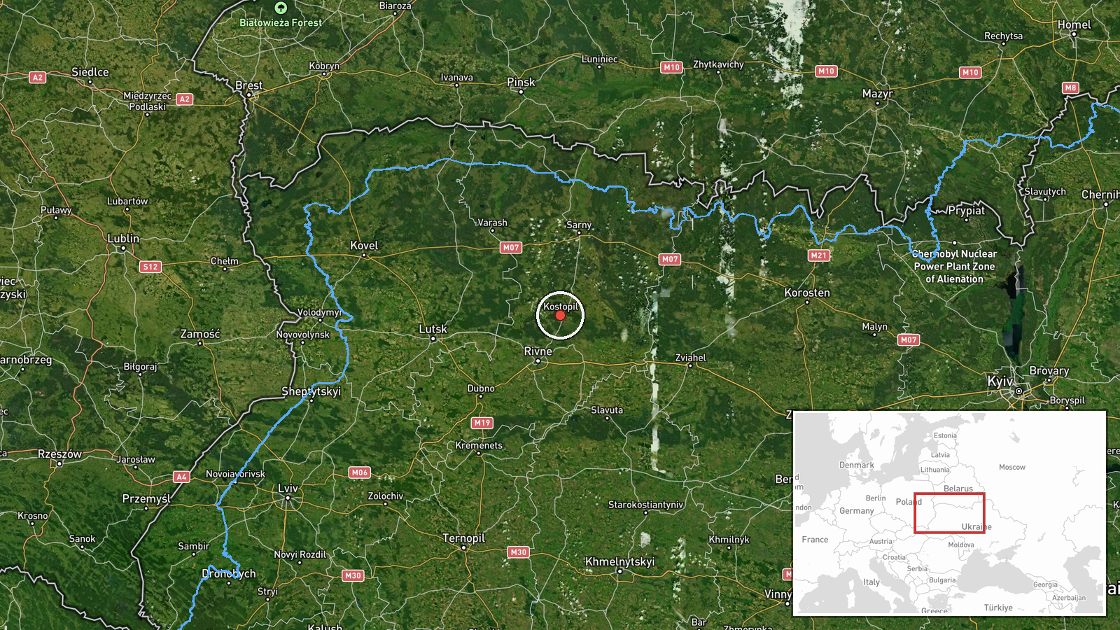 Kostopil, Rivne Oblast, Ukraine — Drone Transit location map