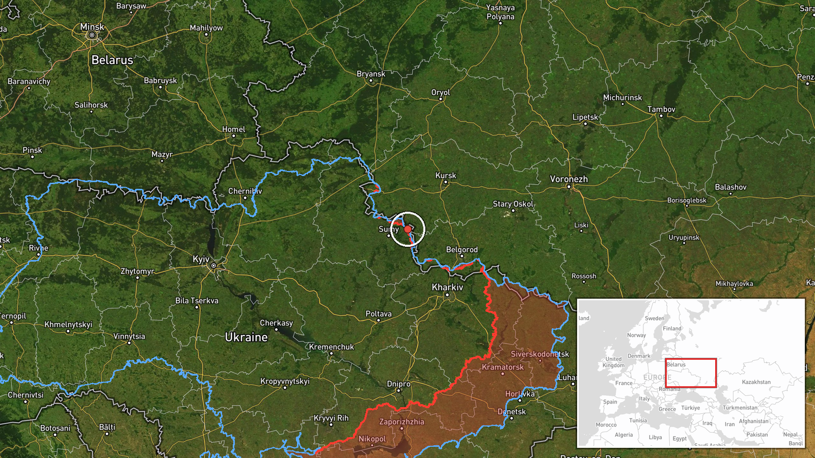 northeastern Sumy Oblast, Ukraine — Airstrike location map