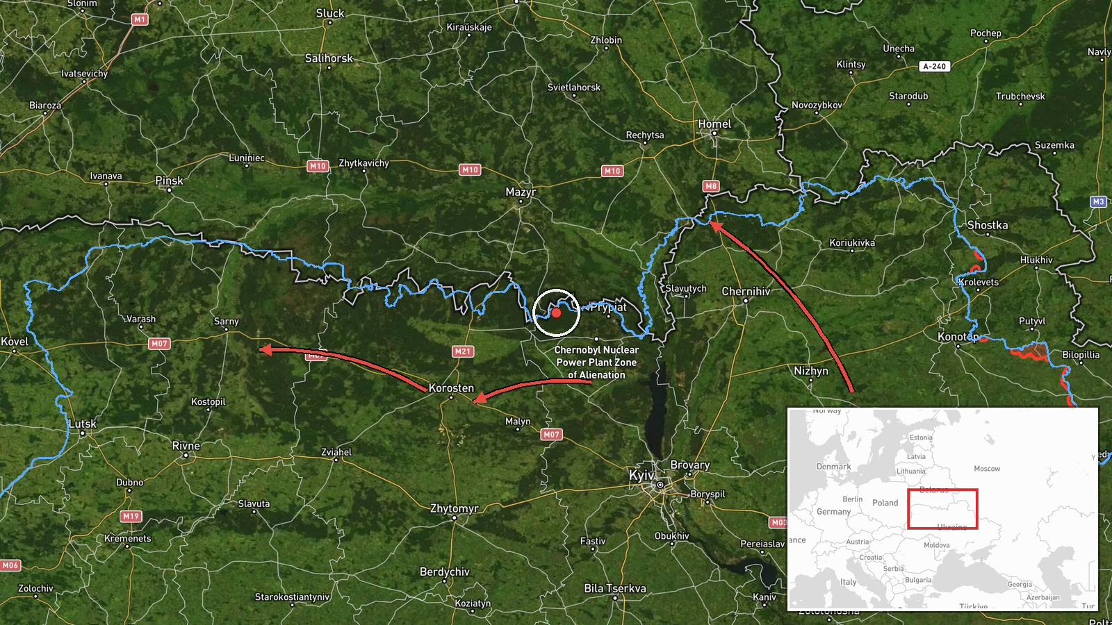 northern Chernihiv Oblast, Ukraine — Drone Transit location map
