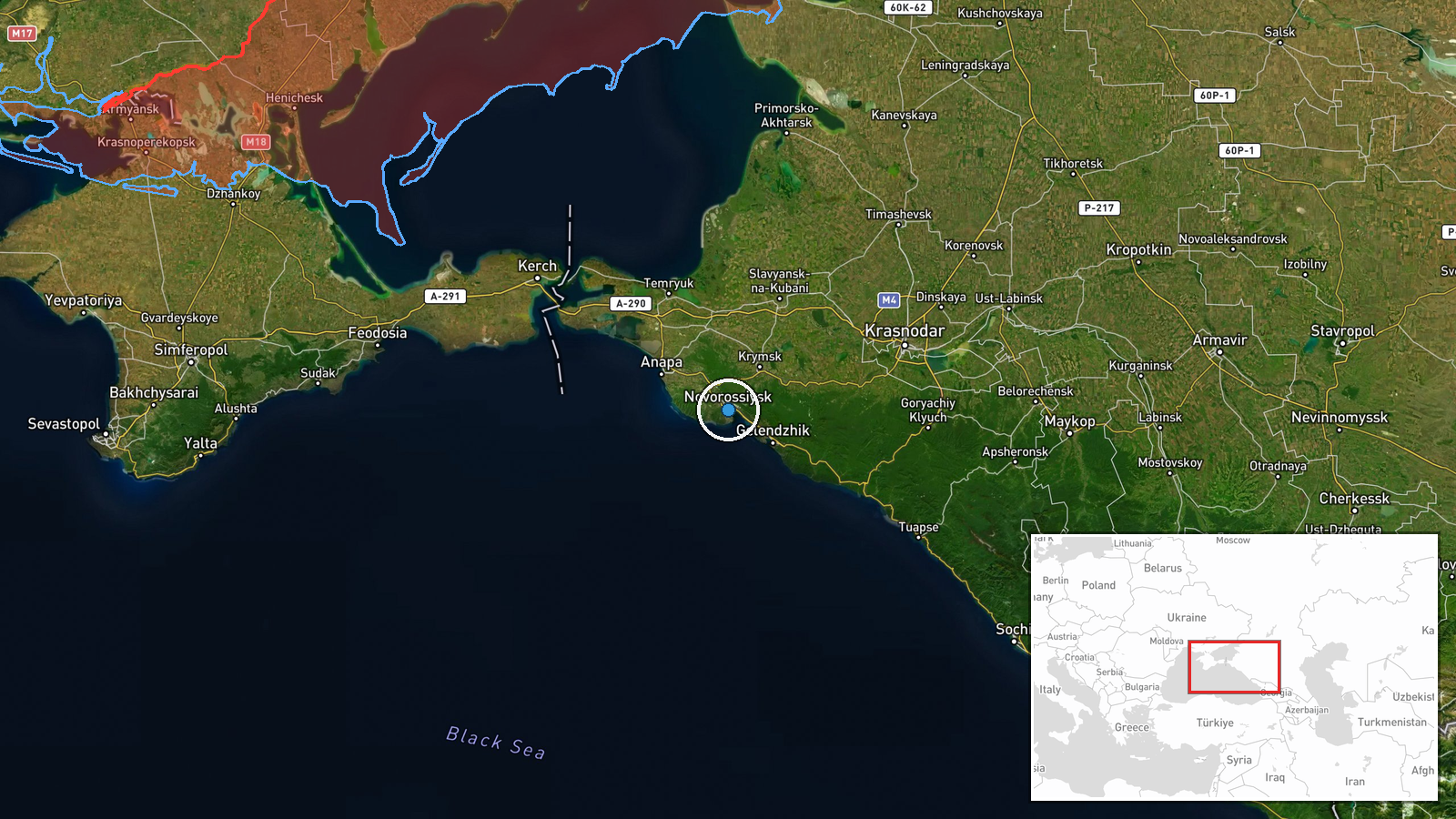 Novorossiysk, Krasnodar Krai, Russia — Explosion location map