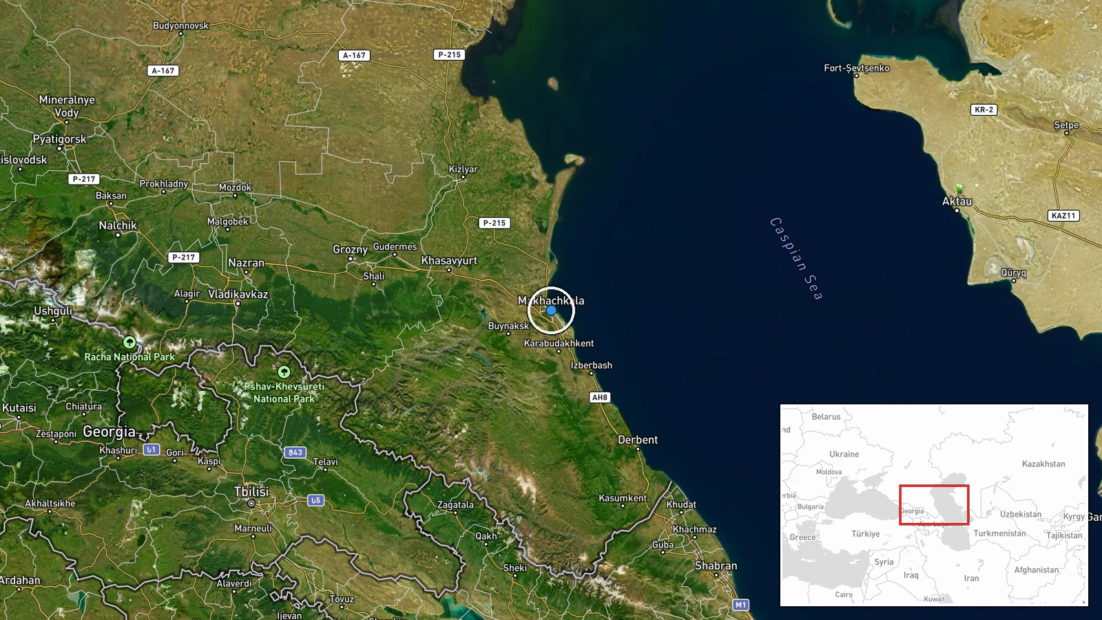 Makhachkala, Dagestan Republic, Russia — UAS Strike location map