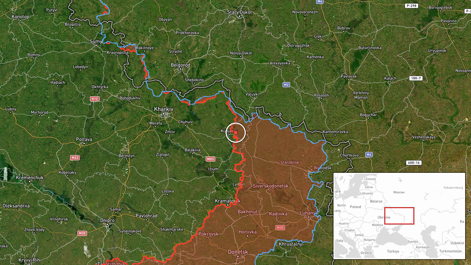 Kalinove, Kupiansk District, Kharkiv Oblast, Ukraine — Combat location map