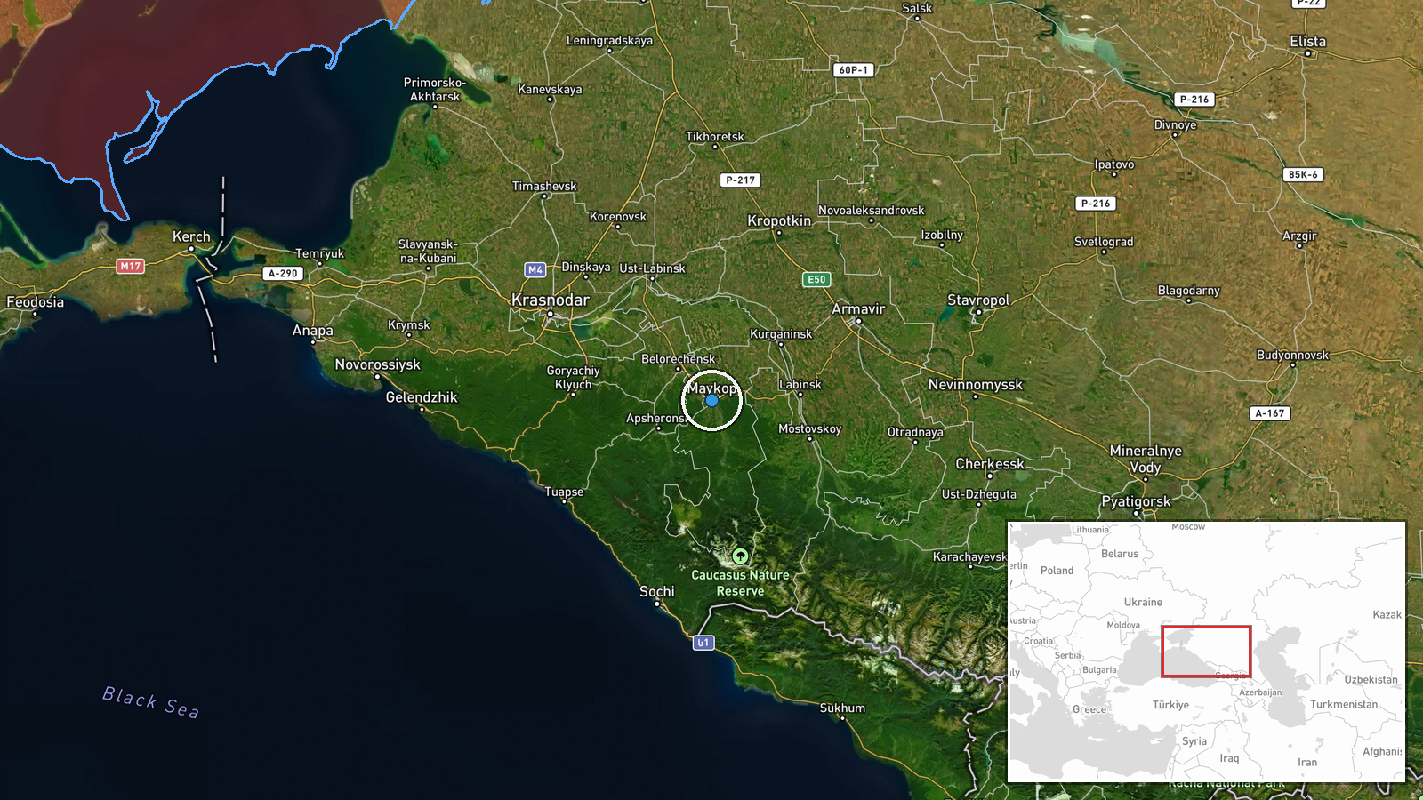 Maykop, Adygea, Russia — UAS Strike location map