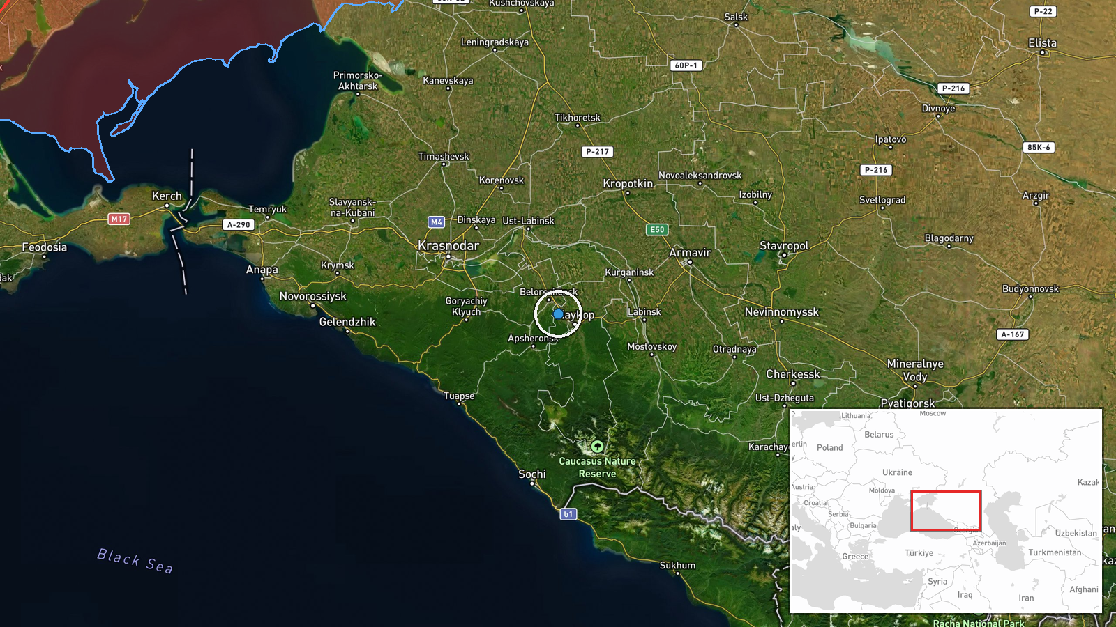 Khanskaya Air Base, Adygea Republic, Russia — UAS Strike location map
