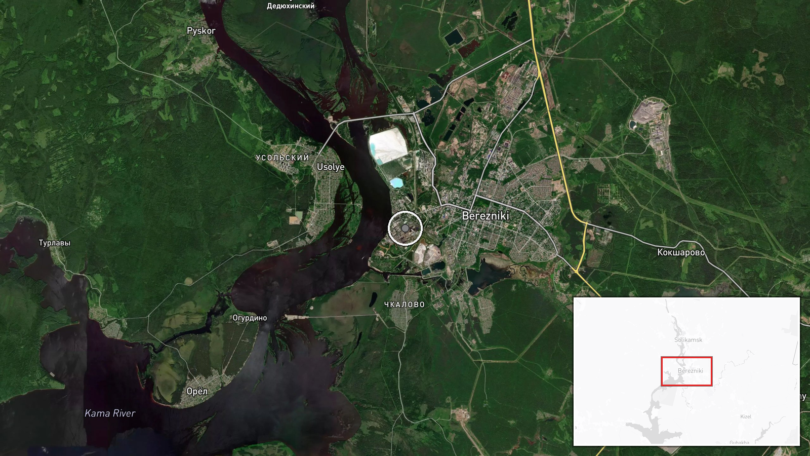 Azot chemical plant, Berezniki, Perm Krai, Russia — Explosion location map