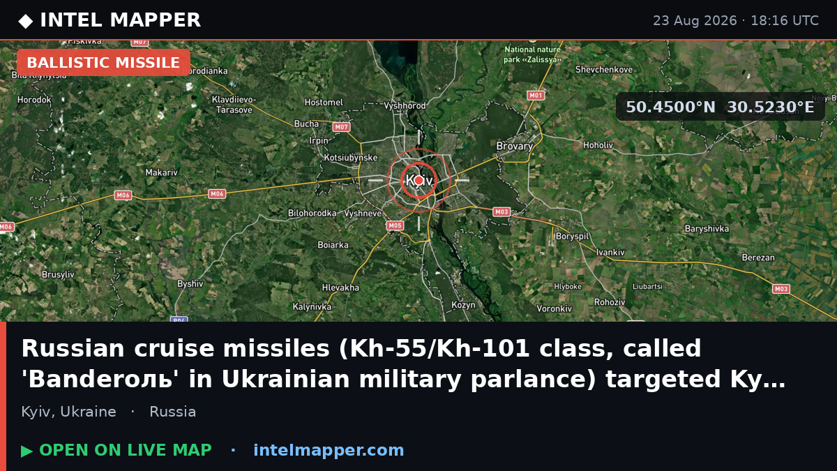 Russian cruise missiles (Kh-55/Kh-101 class, called 'Banderoль' in Ukrainian mil…