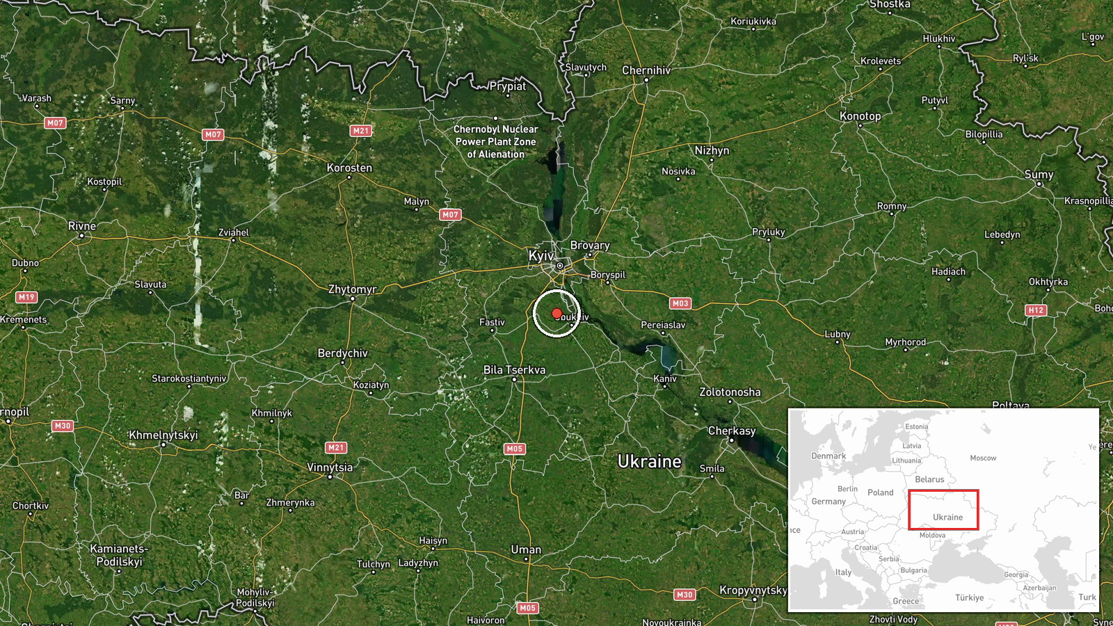 Krasiatychyi, Kyiv Oblast, Ukraine — Drone Transit location map