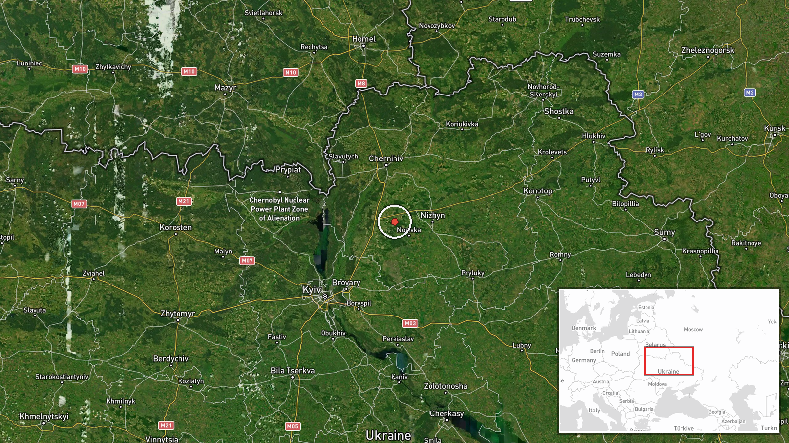 En route: Chernihiv Oblast → Kyiv Oblast, Ukraine — Drone Transit location map