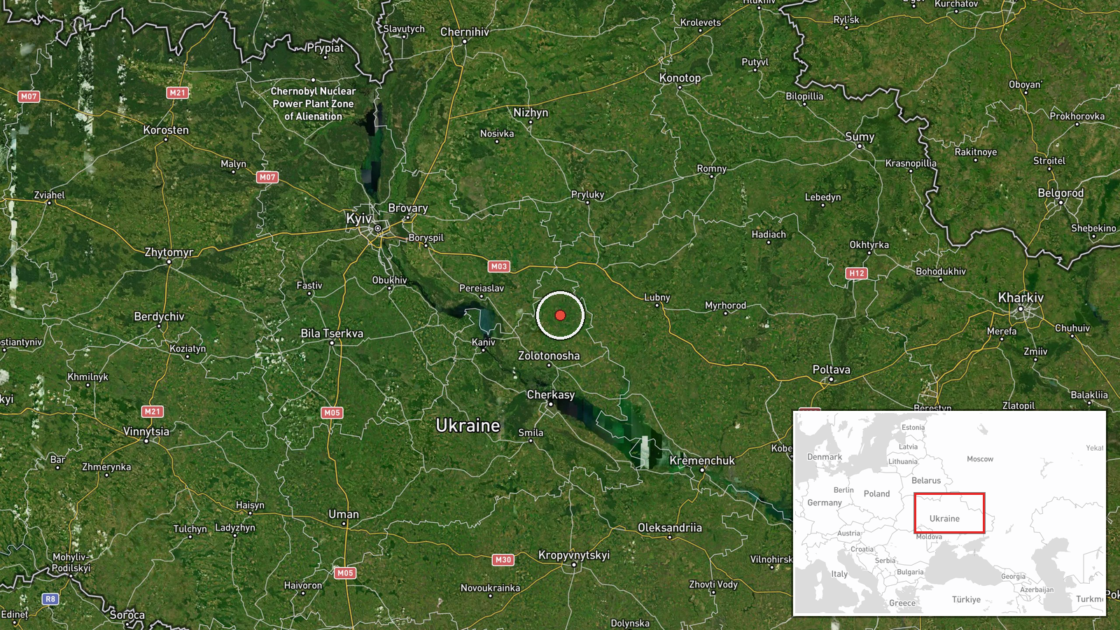 Drabiv, Cherkasy Oblast, Ukraine — Drone Transit location map