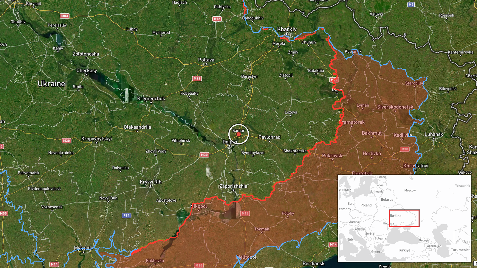 Samar, Dnipropetrovsk Oblast, Ukraine — Drone Transit location map