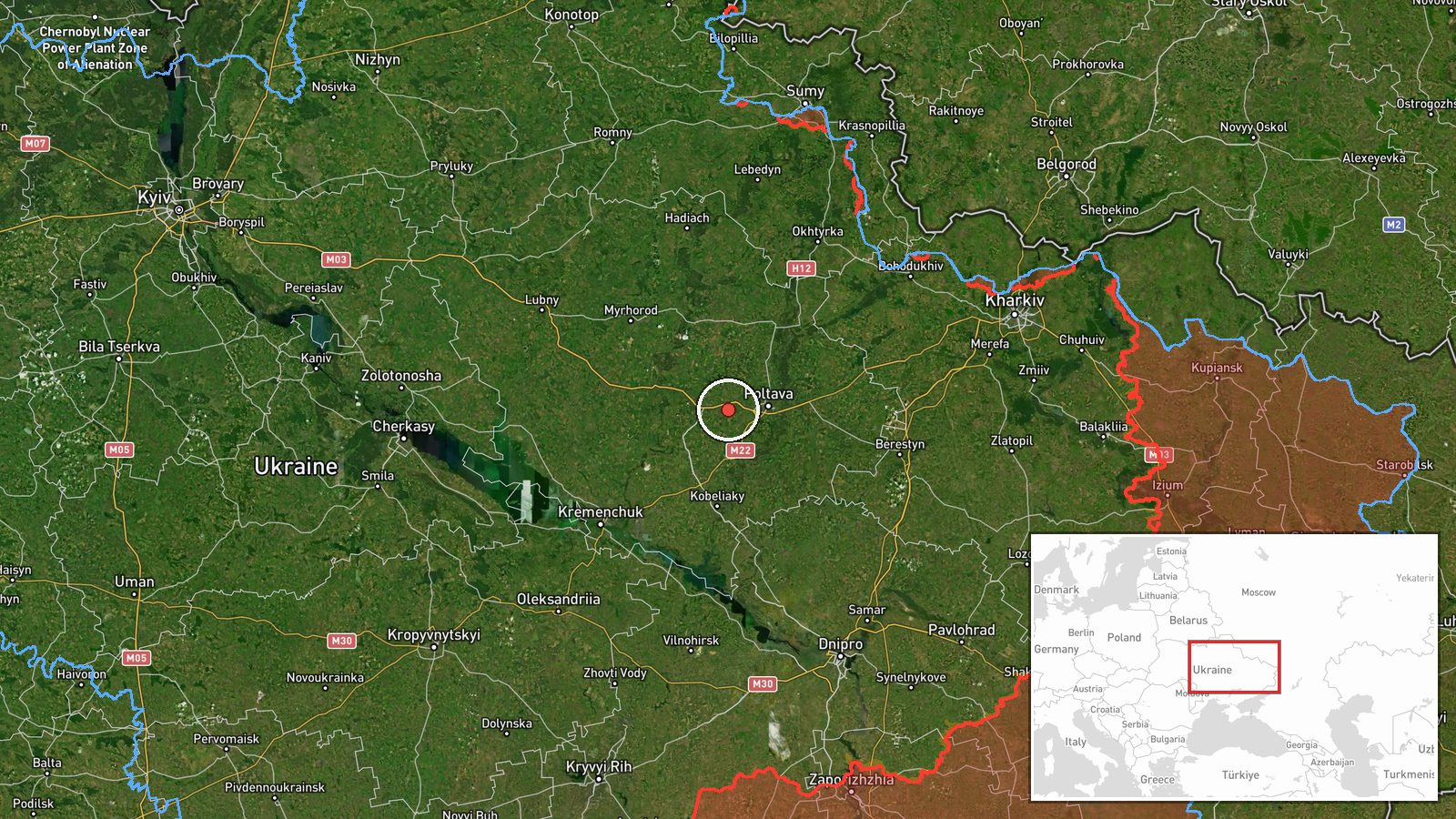 Kremenchuk Water Reservoir, Poltava Oblast, Ukraine — Drone Transit location map
