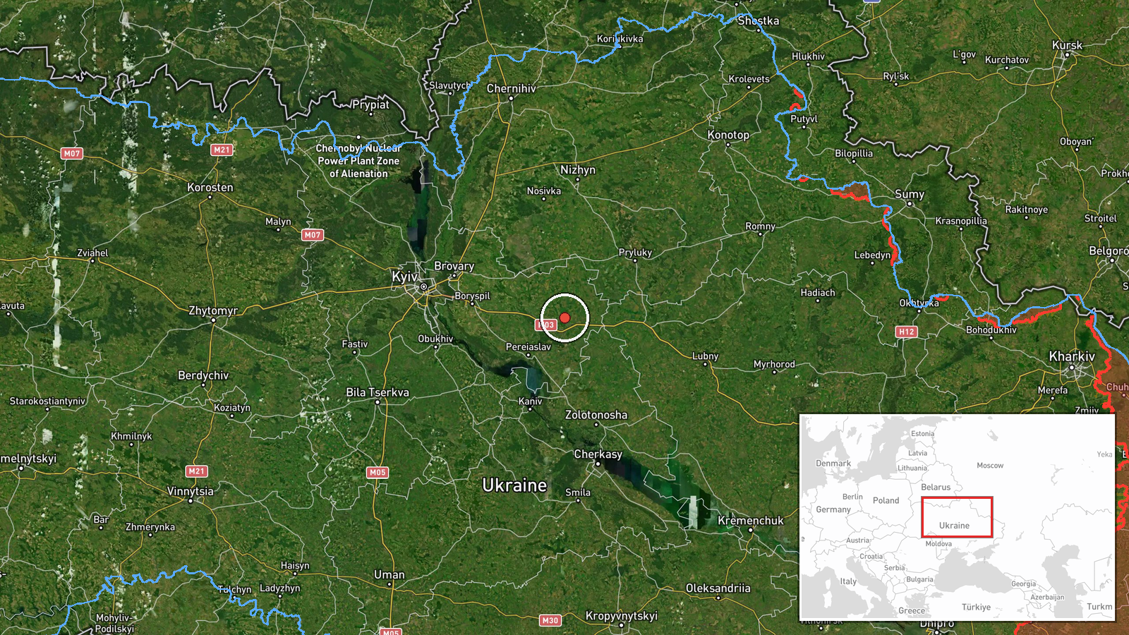 Yagotyn, Kyiv Oblast, Ukraine — Drone Transit location map