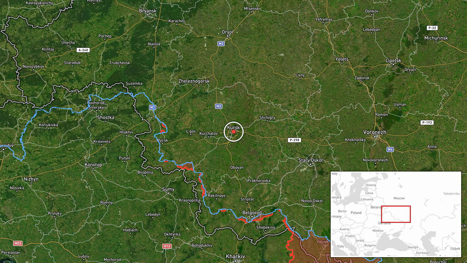 Kursk Oblast, Russia (launch/transit origin) — Drone Transit location map