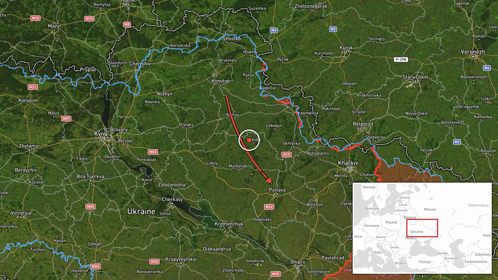 Pryatin, Poltava Oblast, Ukraine — Cruise Missile location map