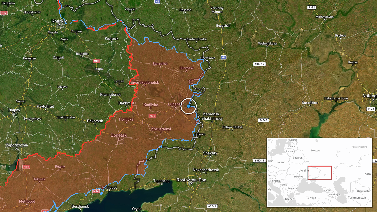 Druzhne, Luhansk Oblast, Ukraine — Artillery location map