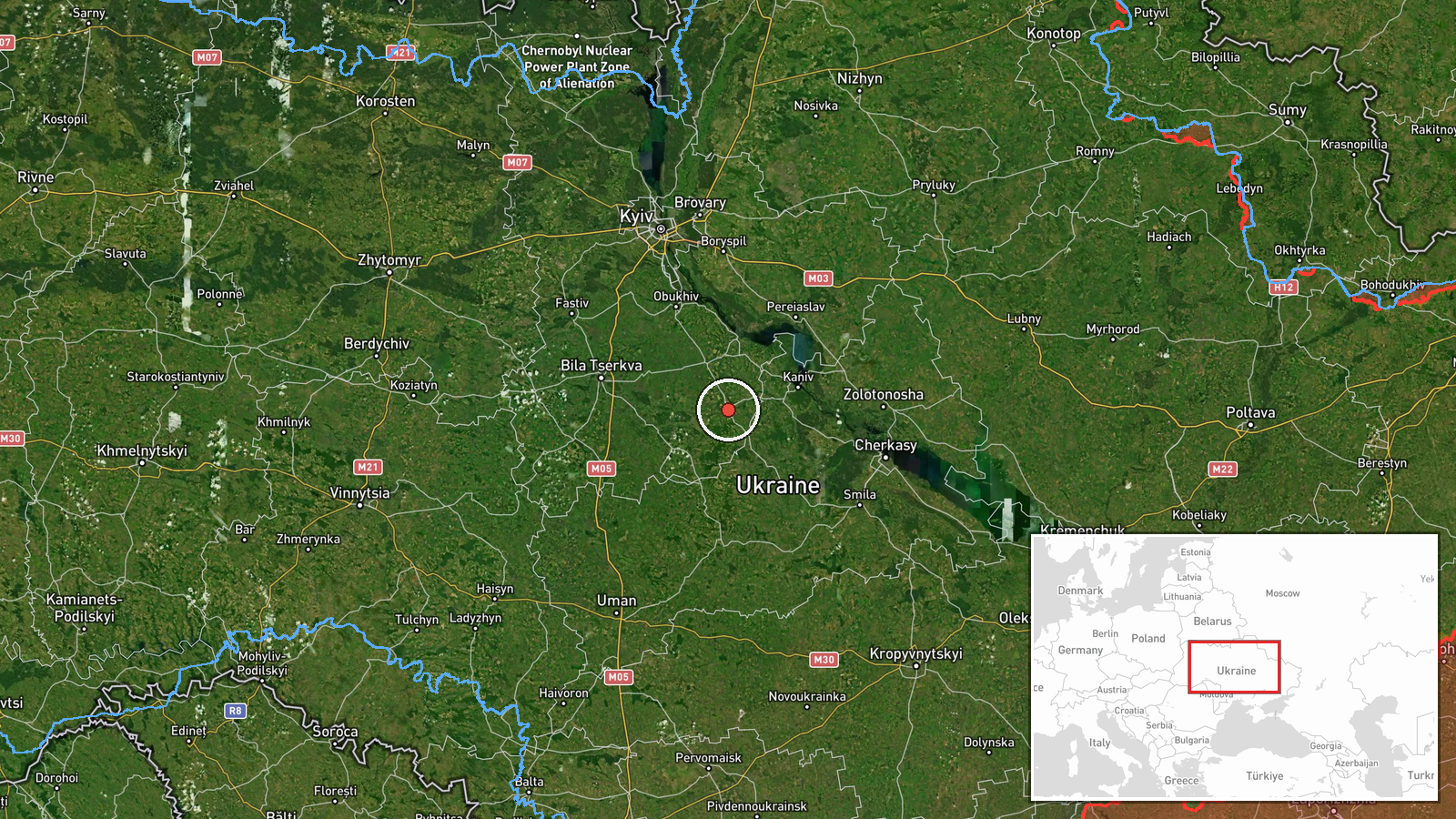 Myronivka / Kagarlyk sector, Kyiv Oblast, Ukraine — Drone Transit location map