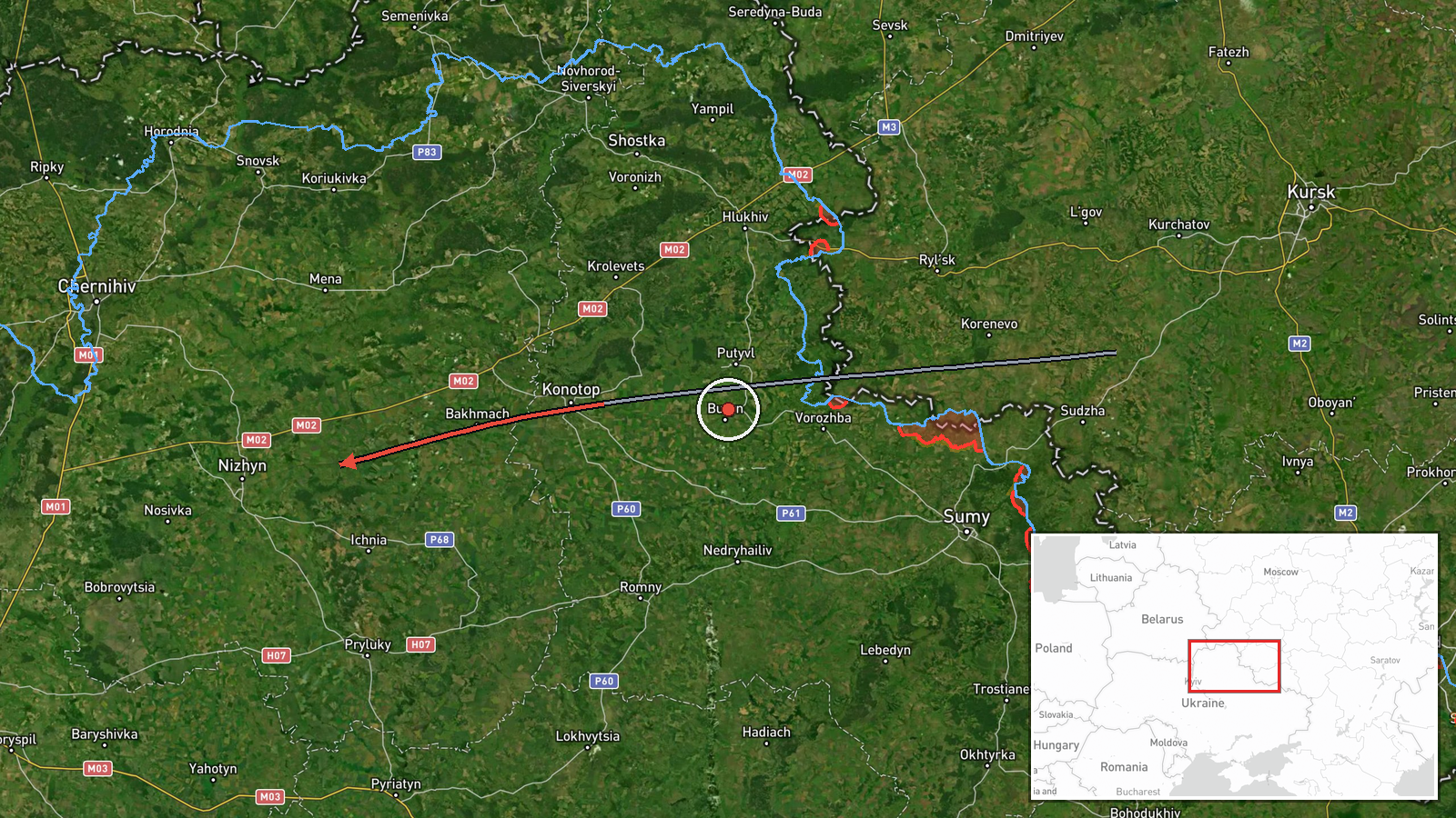 Nizhyn, Chernihiv Oblast, Ukraine — Drone Transit location map