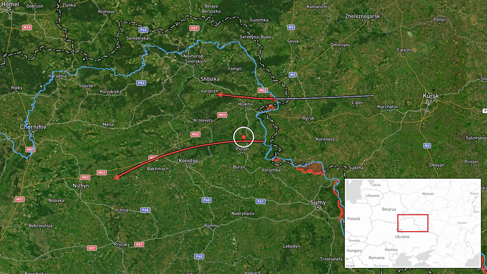 Nizhyn, Chernihiv Oblast, Ukraine — Drone Transit location map