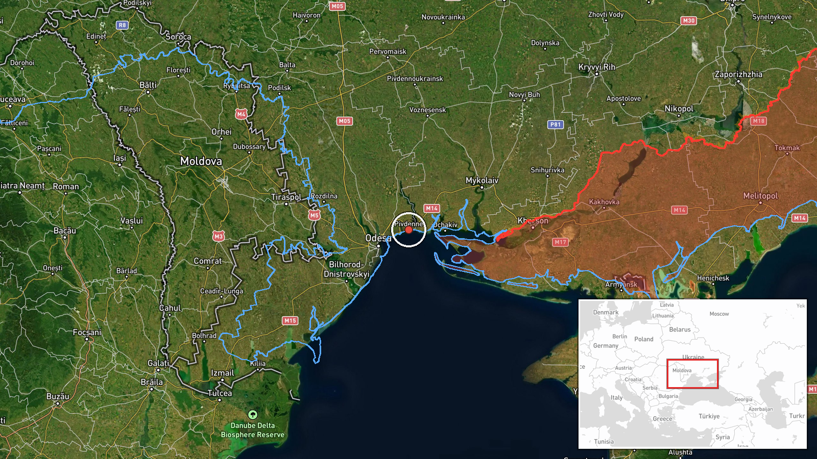 Pivdenne, Mykolaiv Oblast, Ukraine — Drone Transit location map
