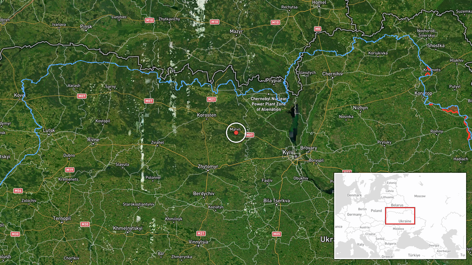 Malyn, Zhytomyr Oblast, Ukraine — Drone Transit location map
