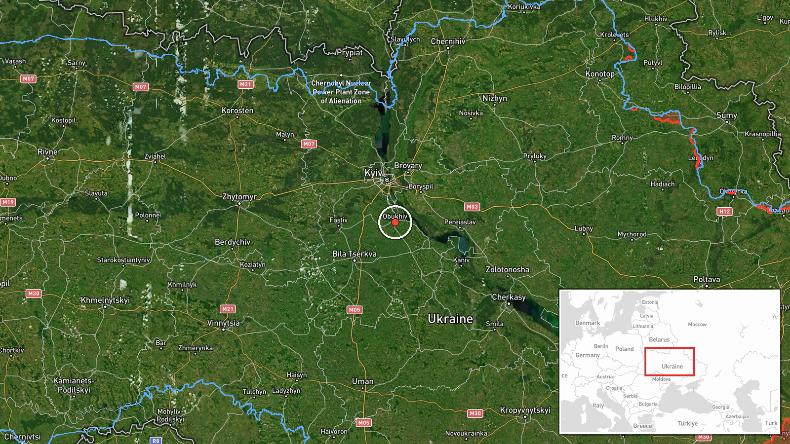 Obukhiv, Kyiv Oblast, Ukraine — Drone Transit location map