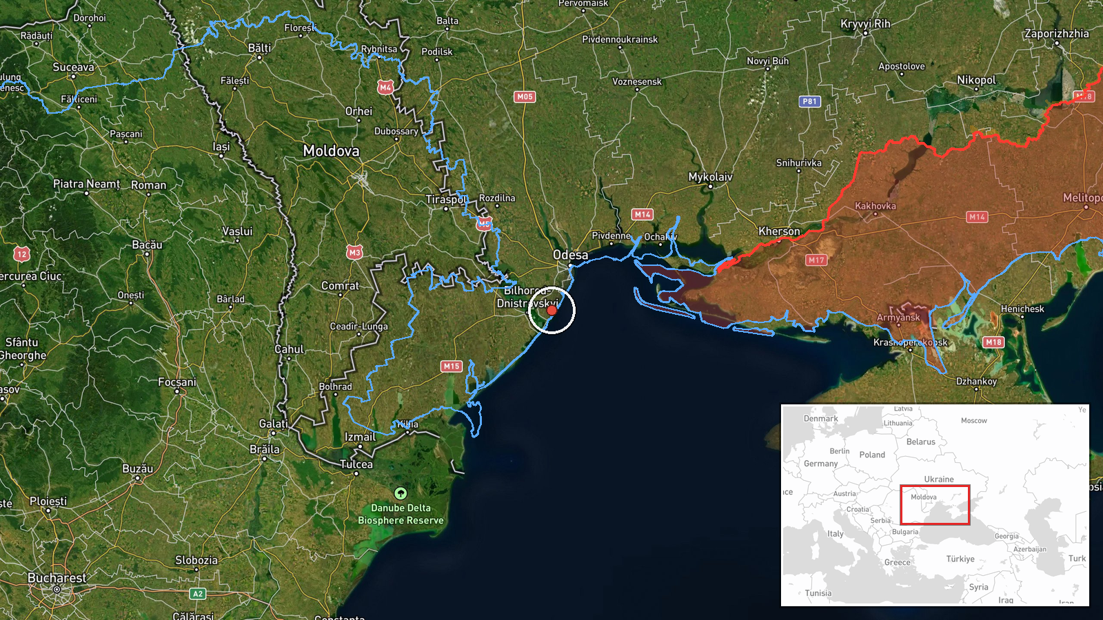Gribivka / Bugaz, Odesa Oblast, Ukraine — Drone Transit location map