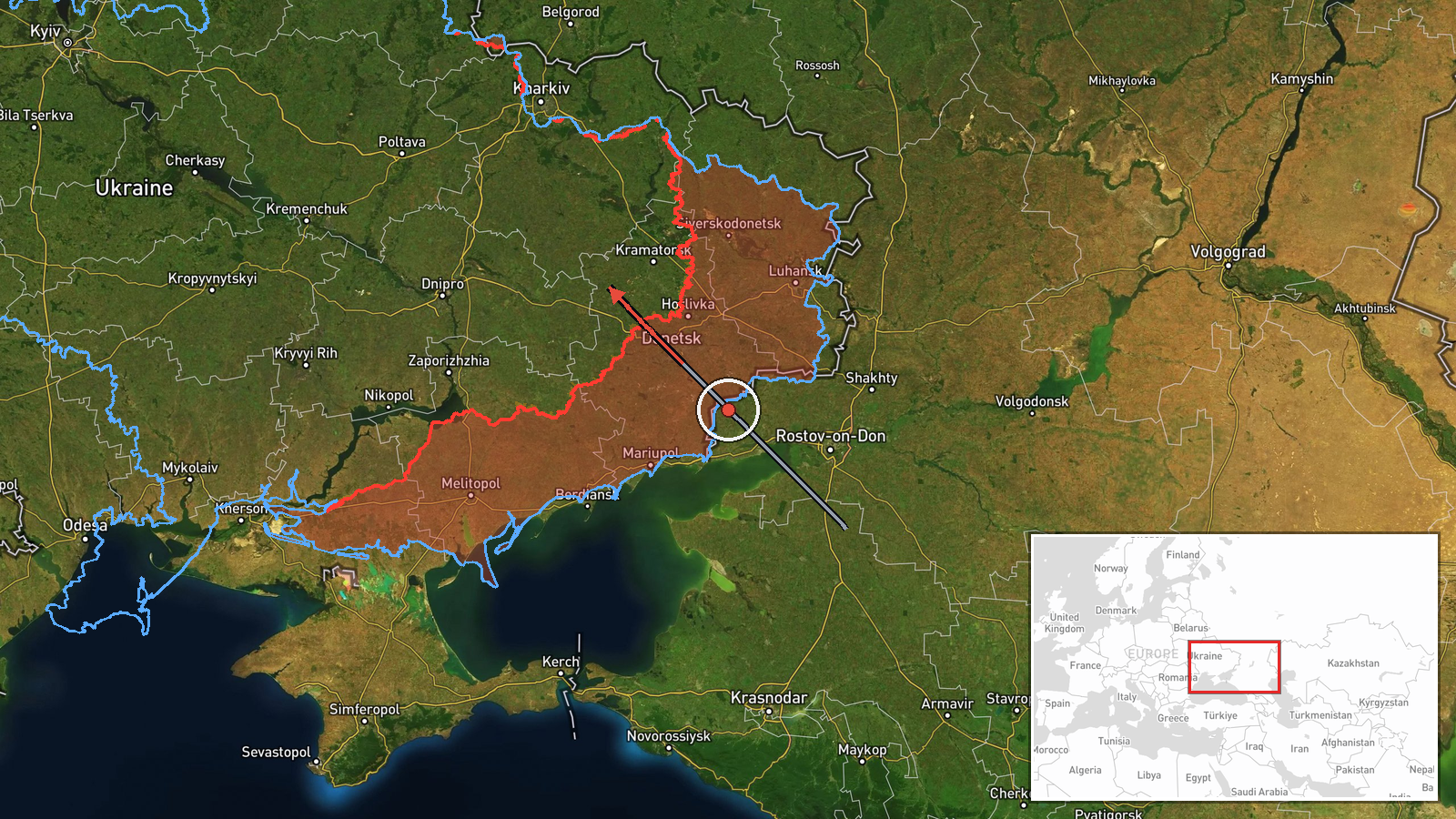 En route: Donetsk Oblast, Ukraine → Poltava Oblast, Ukraine — Drone Transit location map