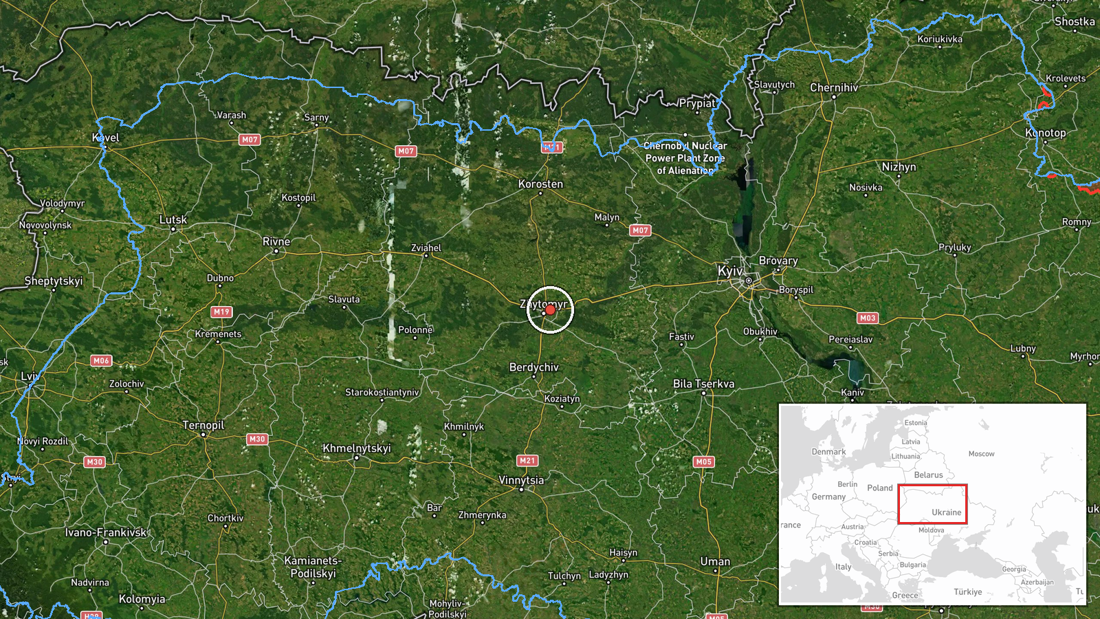 Kyiv to Zhytomyr Oblast, Ukraine — Drone Transit location map