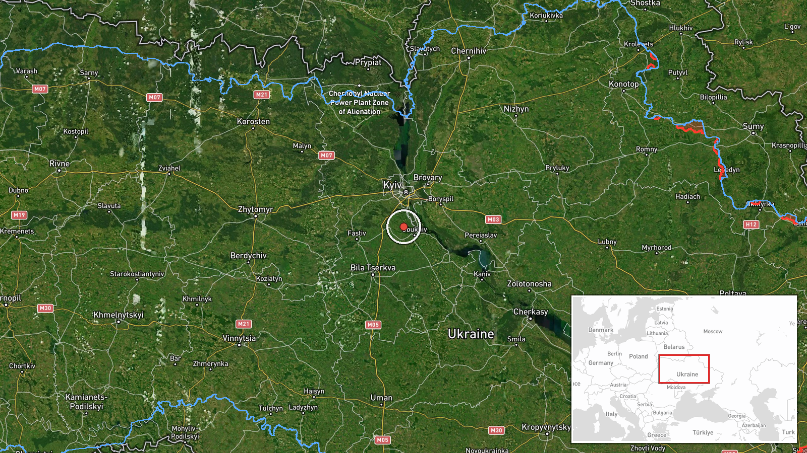 Telichka, Kyiv Oblast, Ukraine — Drone Transit location map