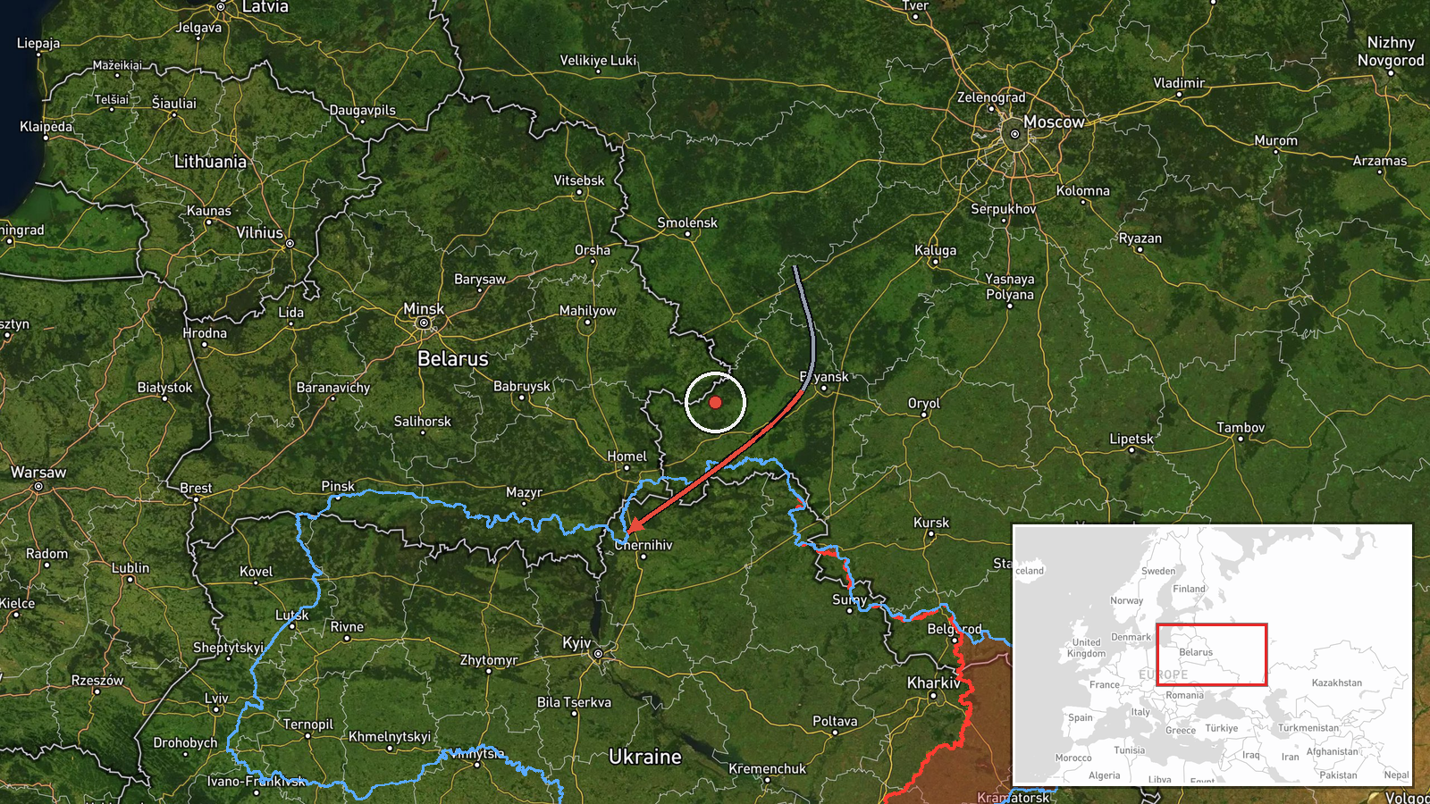 Slavutych, Chernihiv Oblast, Ukraine — Drone Transit location map