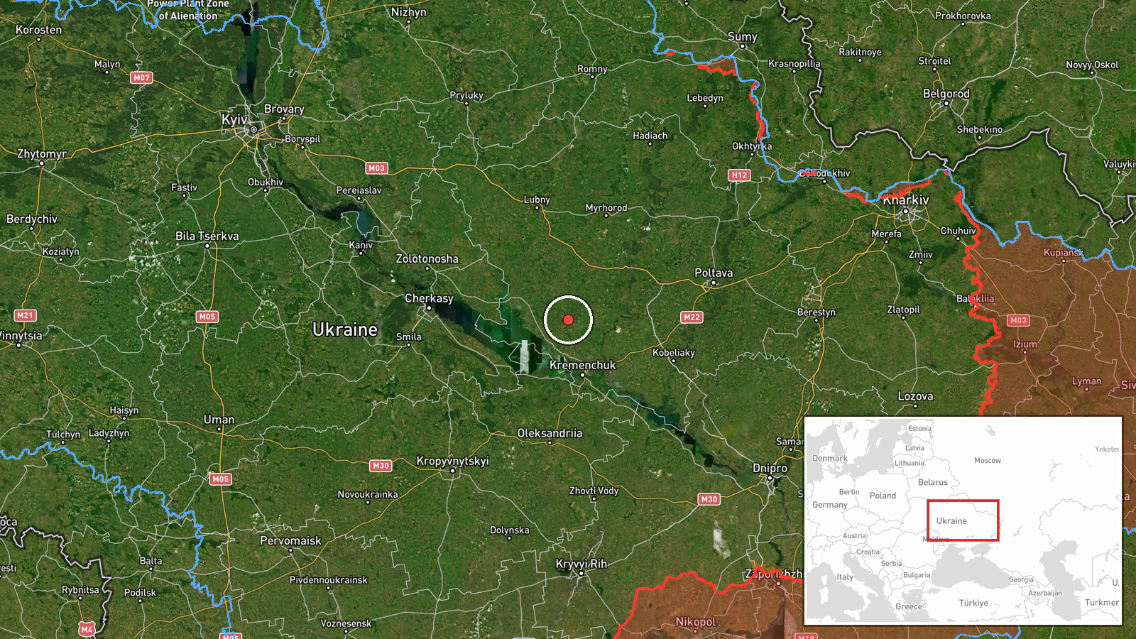 Globyne, Poltava Oblast, Ukraine — Drone Transit location map