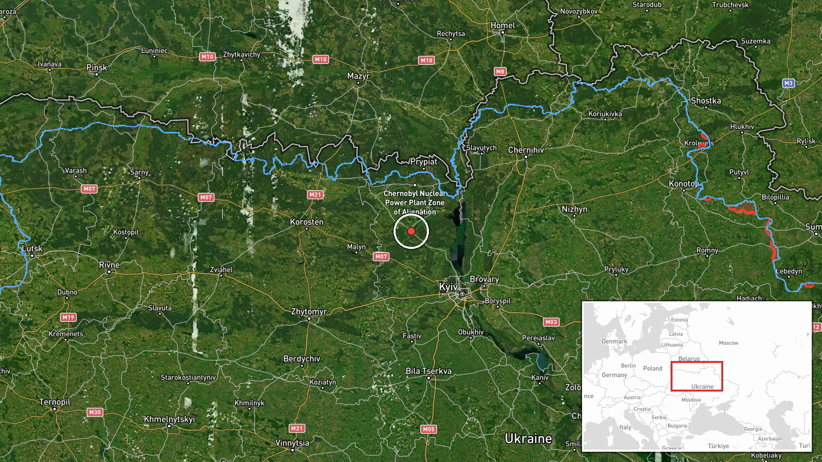 Ivankiv to Hostomel/Kyiv direction, Kyiv Oblast, Ukraine — Drone Transit location map