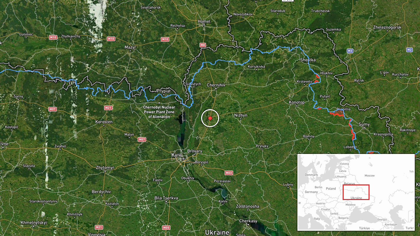 Desna River area toward Kipti, Chernihiv Oblast, Ukraine — Drone Transit location map
