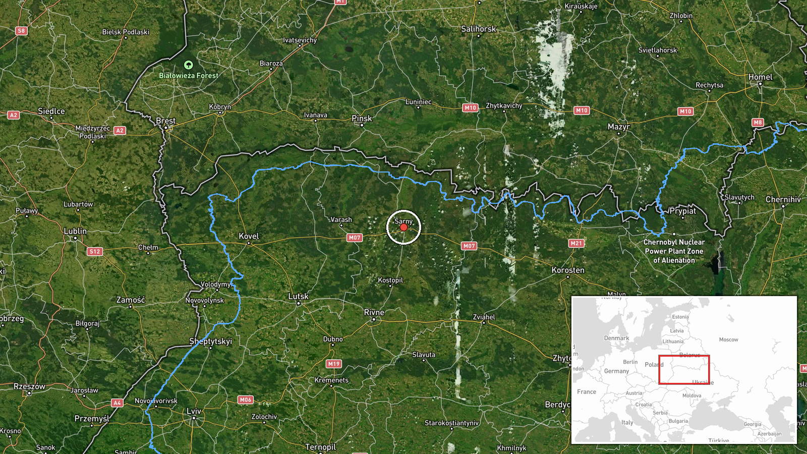 Sarny, Rivne Oblast, Ukraine — Drone Transit location map