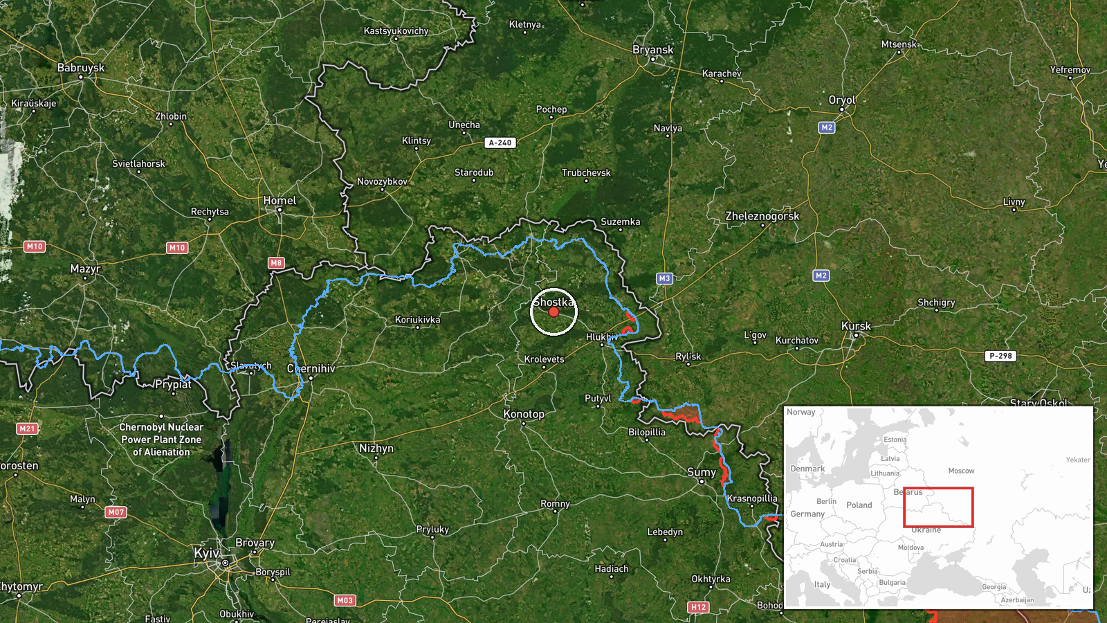 Shostka, Sumy Oblast, Ukraine — Drone Transit location map
