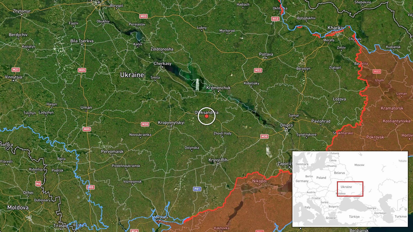Oleksandriia, Kirovohrad Oblast, Ukraine — Drone Transit location map