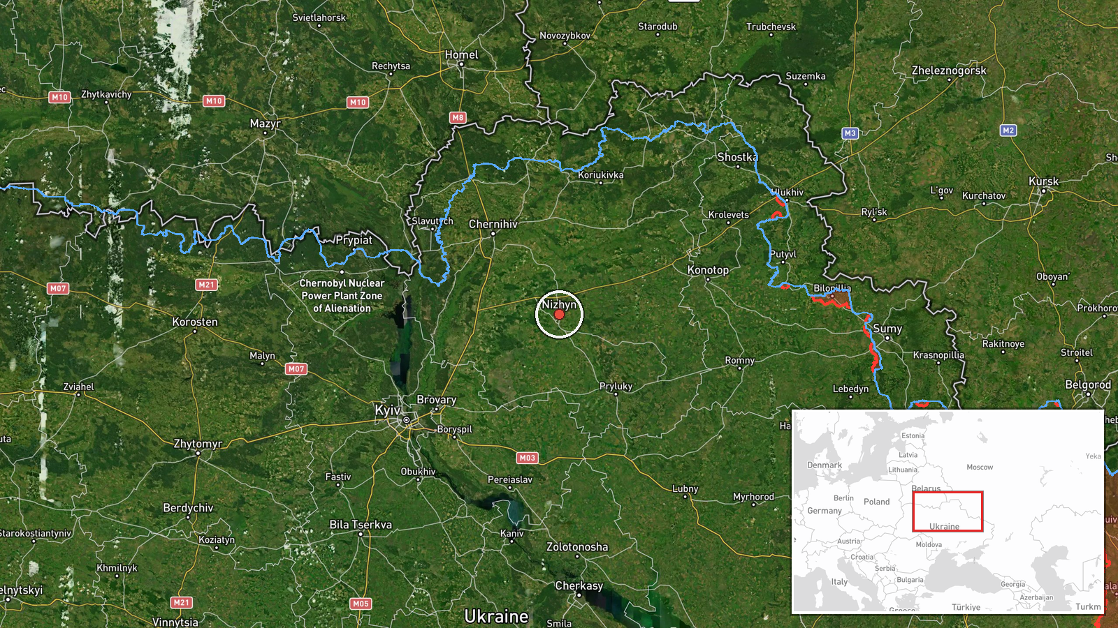 Nizhyn, Chernihiv Oblast, Ukraine — Drone Transit location map