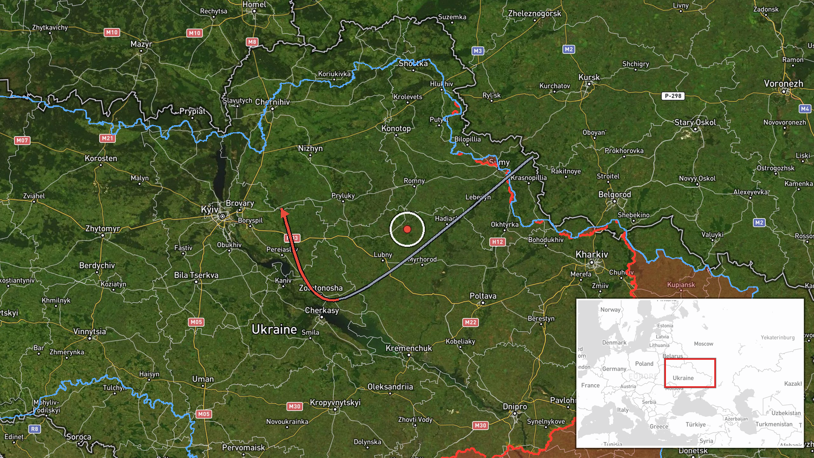 Kyiv Oblast, Ukraine — Drone Transit location map