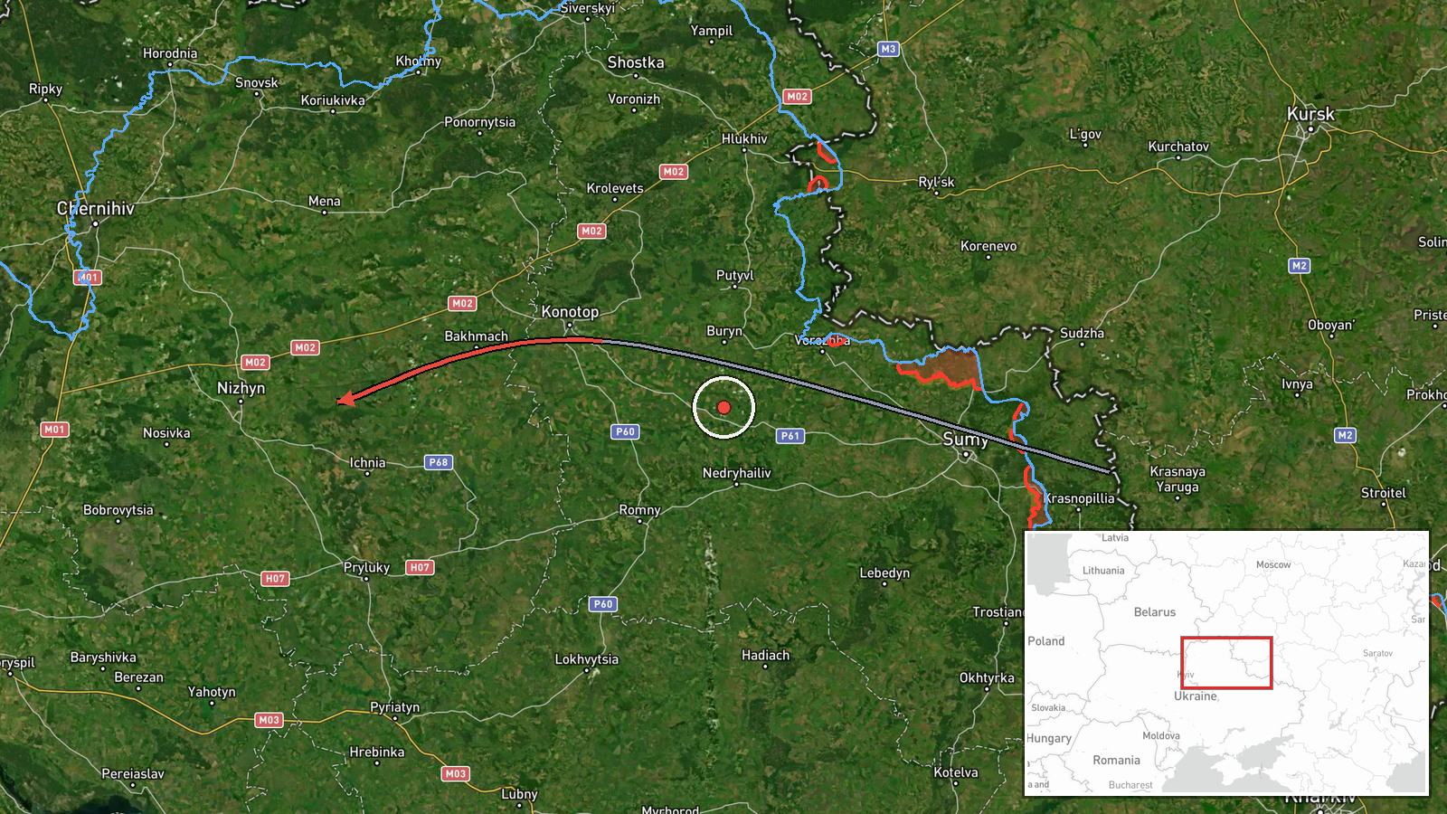 Nizhyn, Chernihiv Oblast, Ukraine — Drone Transit location map