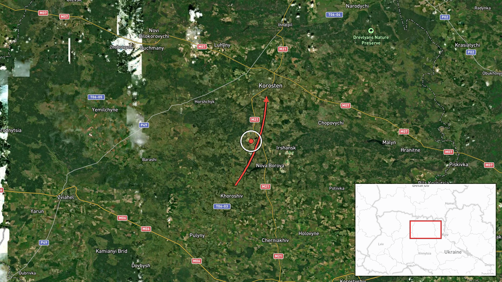 Korosten, Zhytomyr Oblast, Ukraine — Drone Transit location map