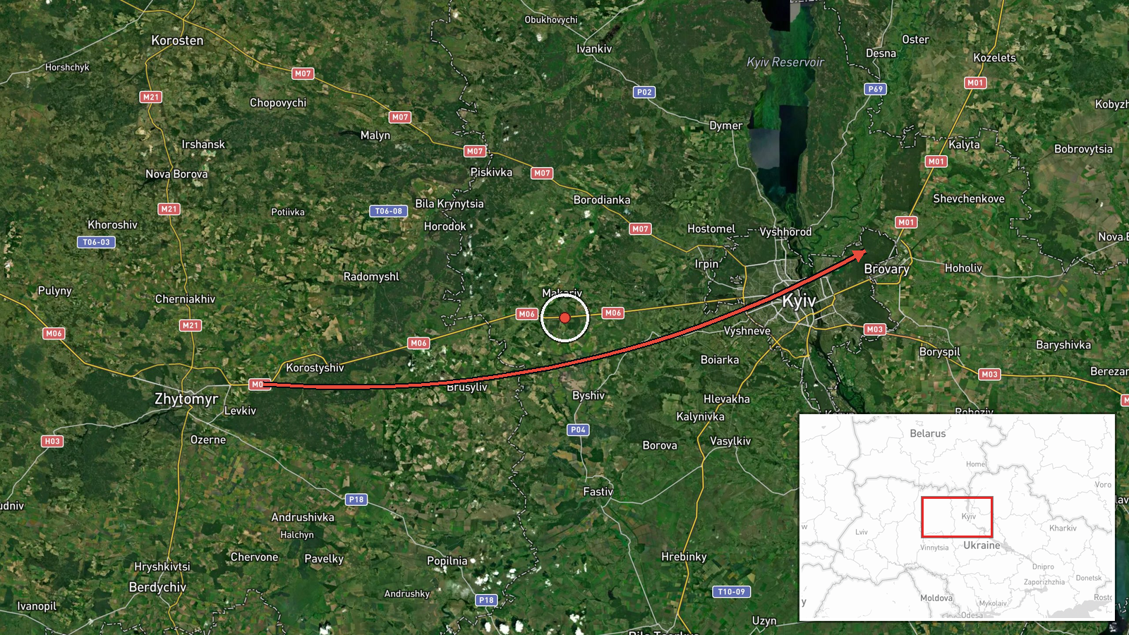 Kyiv Oblast, Ukraine — Drone Transit location map