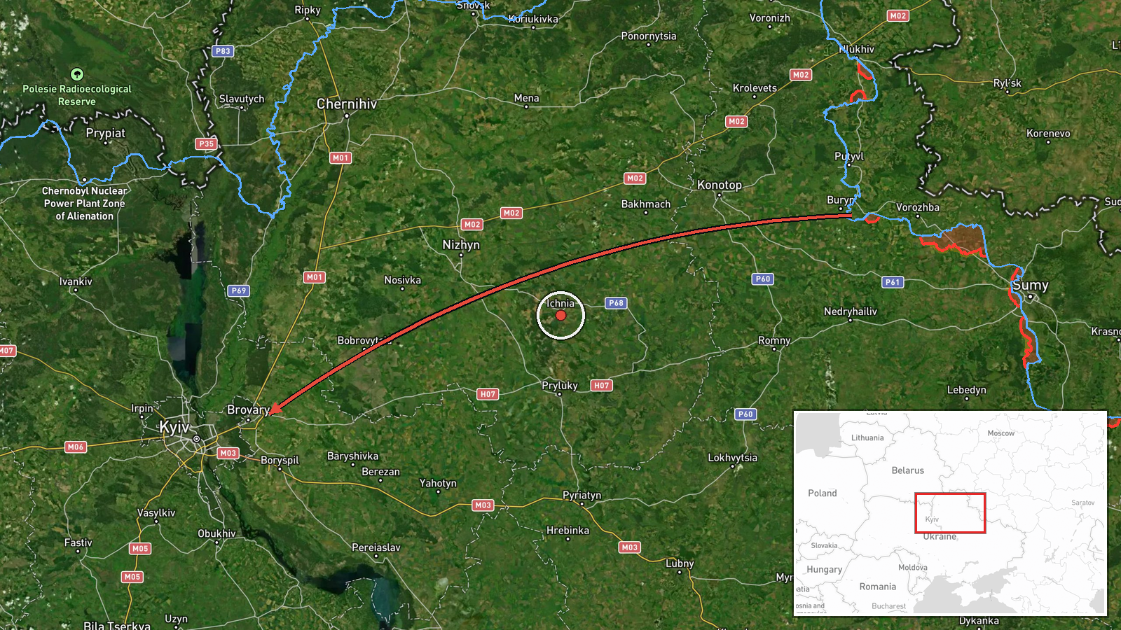Kyiv Oblast, Ukraine — Drone Transit location map