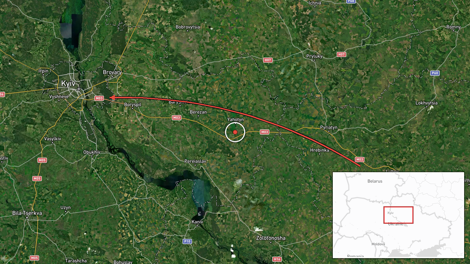 Kyiv Oblast, Ukraine — Cruise Missile location map