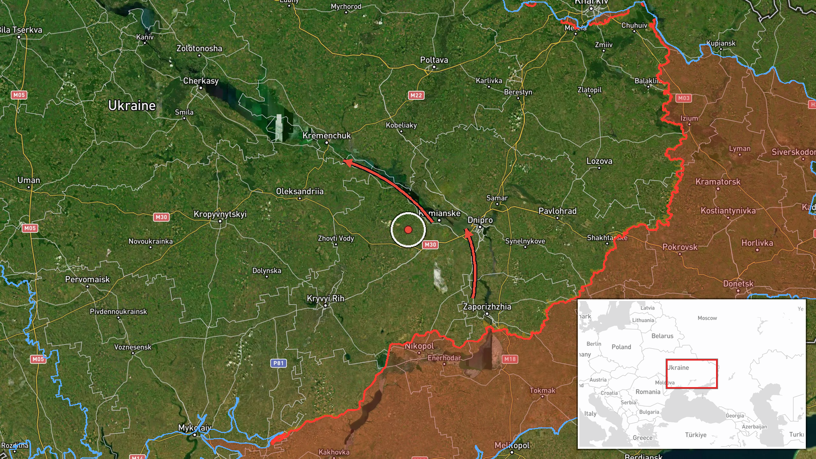 Kremenchuk, Ukraine — Cruise Missile location map