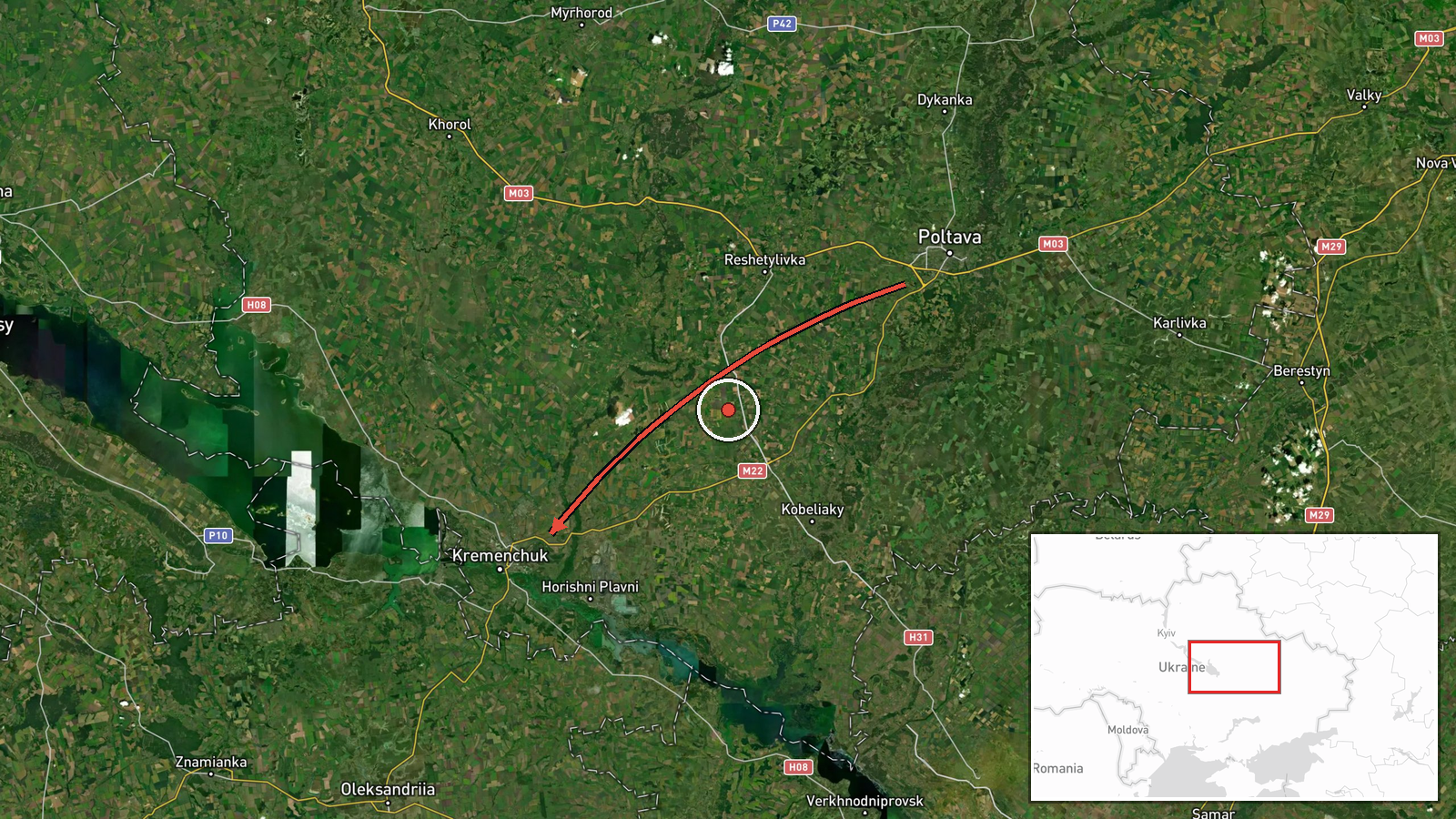 Kremenchuk, Ukraine — Cruise Missile location map