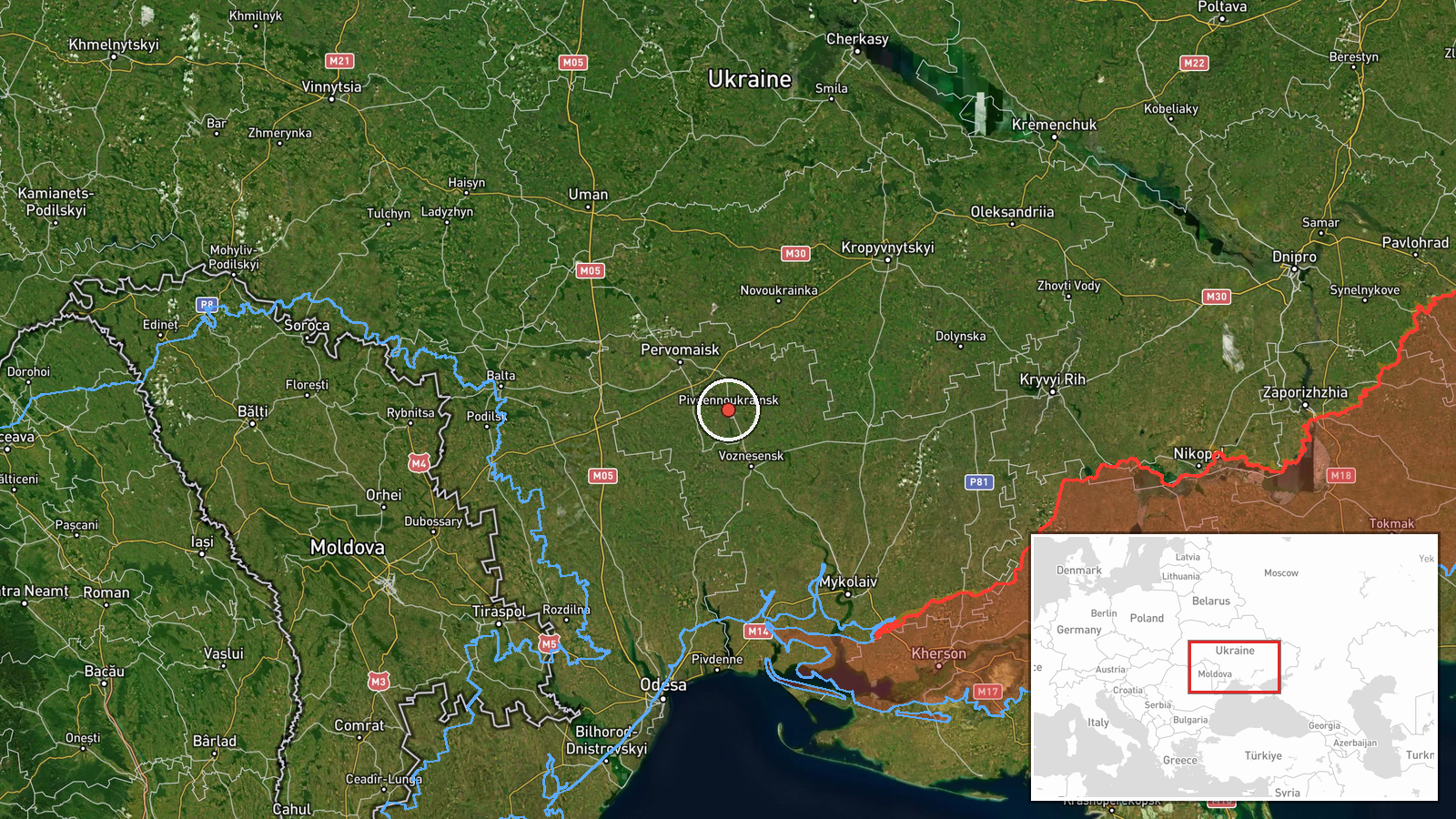 Pivdennoukrainsk, Ukraine — Drone Transit location map