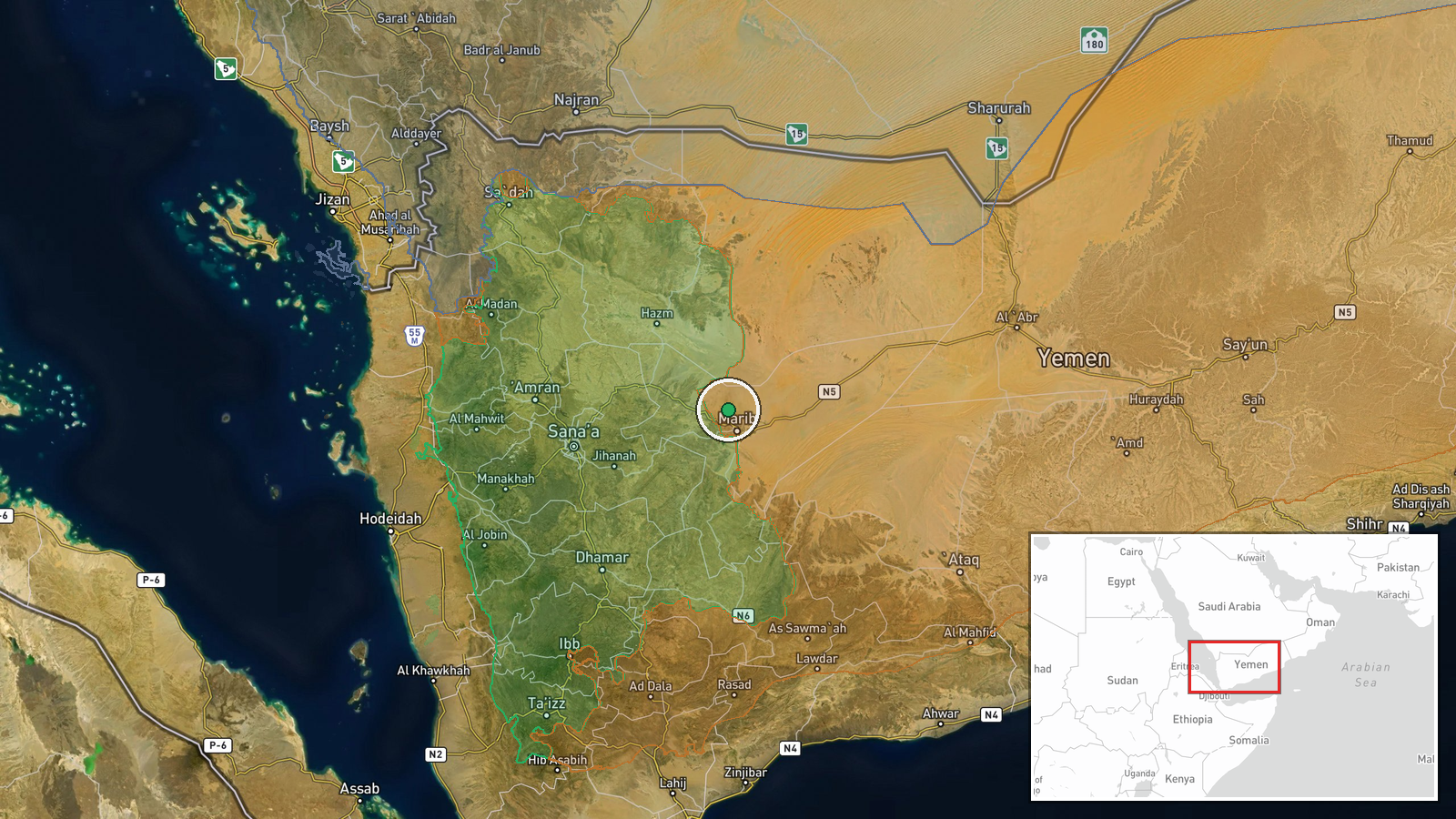 Marib Governorate, Yemen — Report location map
